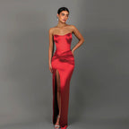 Women's Twisted-Waist Strapless Satin Dress