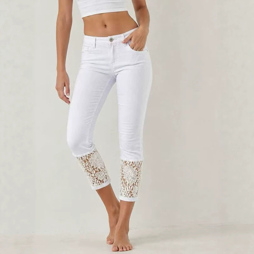 Lace-Detail Cropped Jeans