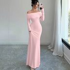 Off-Shoulder Long-Sleeve Cutout Bodycon Maxi Dress