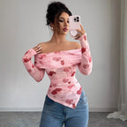 Asymmetric Printed Pleated Top