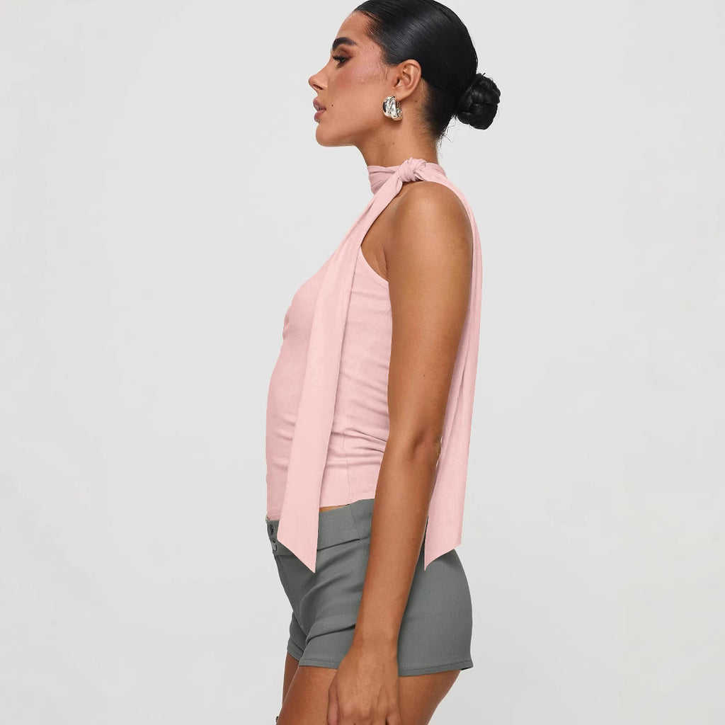 Women's Cropped Backless Halter Bandage Top