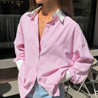Women's Contrast Striped Button-Up Shirt