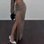 Autumn French High Waist Slit Pleated Floral Skirt