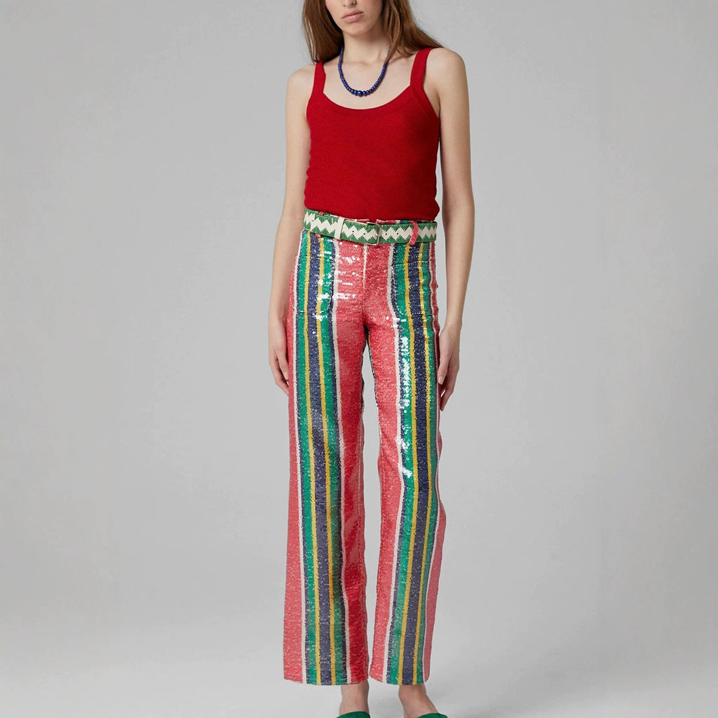 Women's Sequin Straight-Leg Cropped Pants