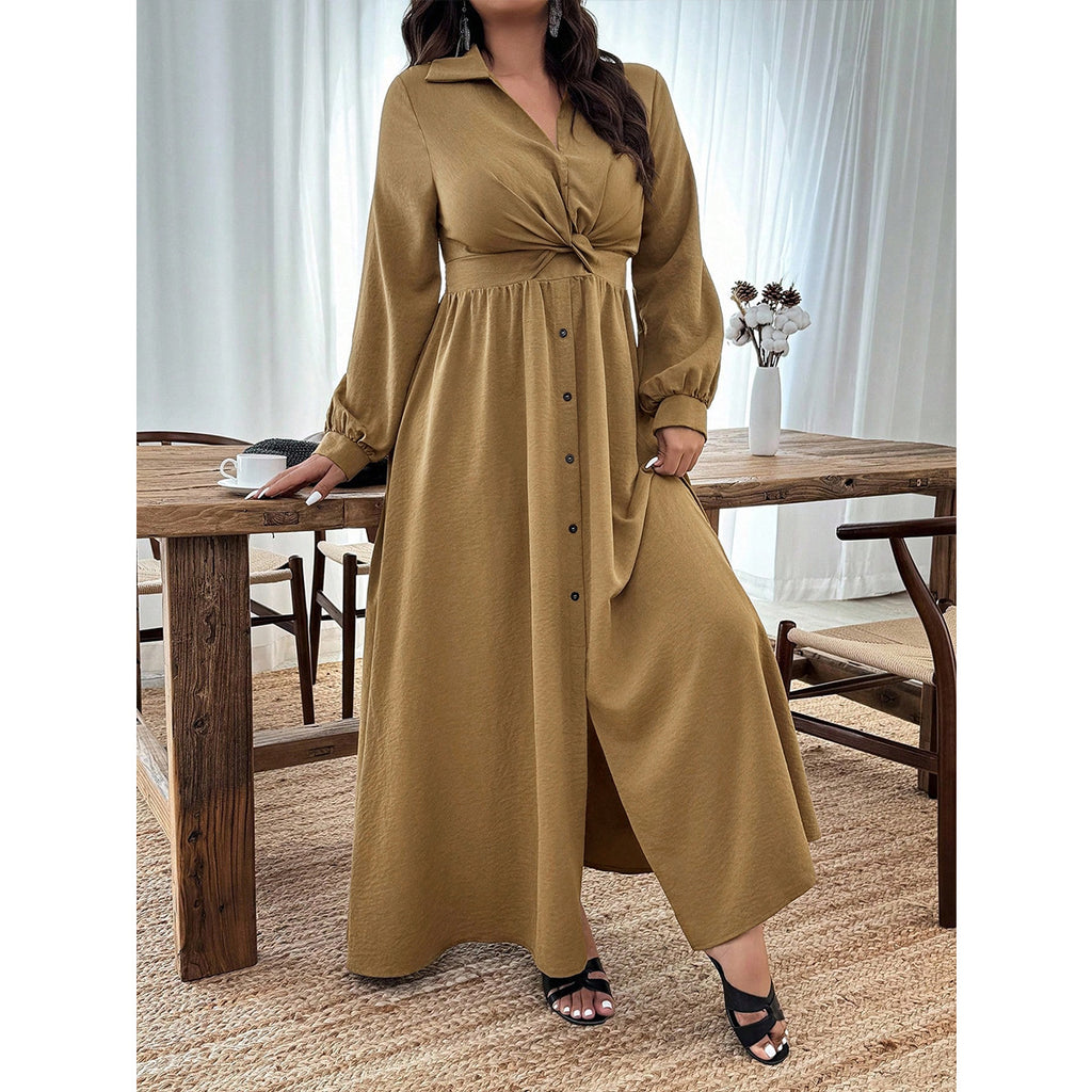 Women's Knot-Front High-Waist Shirt Dress