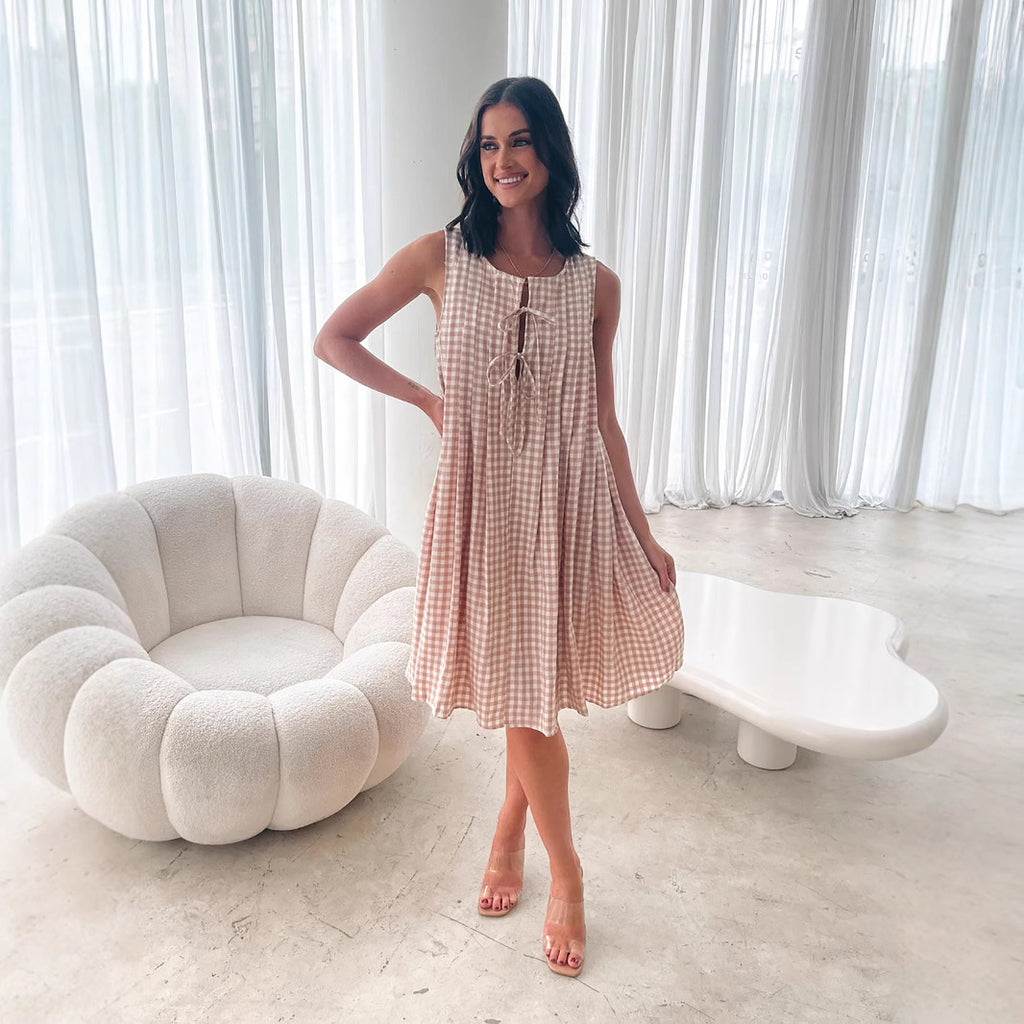 Plaid Vest V-Neck Lace-Up Dress