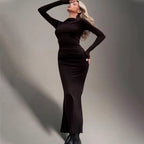 Solid-Color Fishtail Bodycon Dress