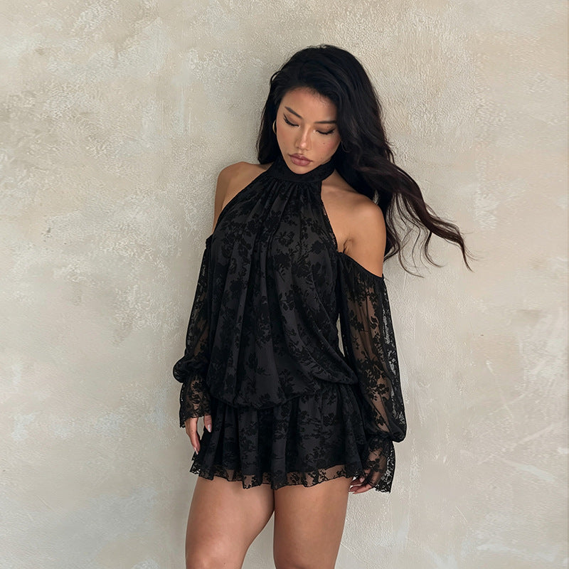 Women's Off-Shoulder Halter Mini Mini Dress
