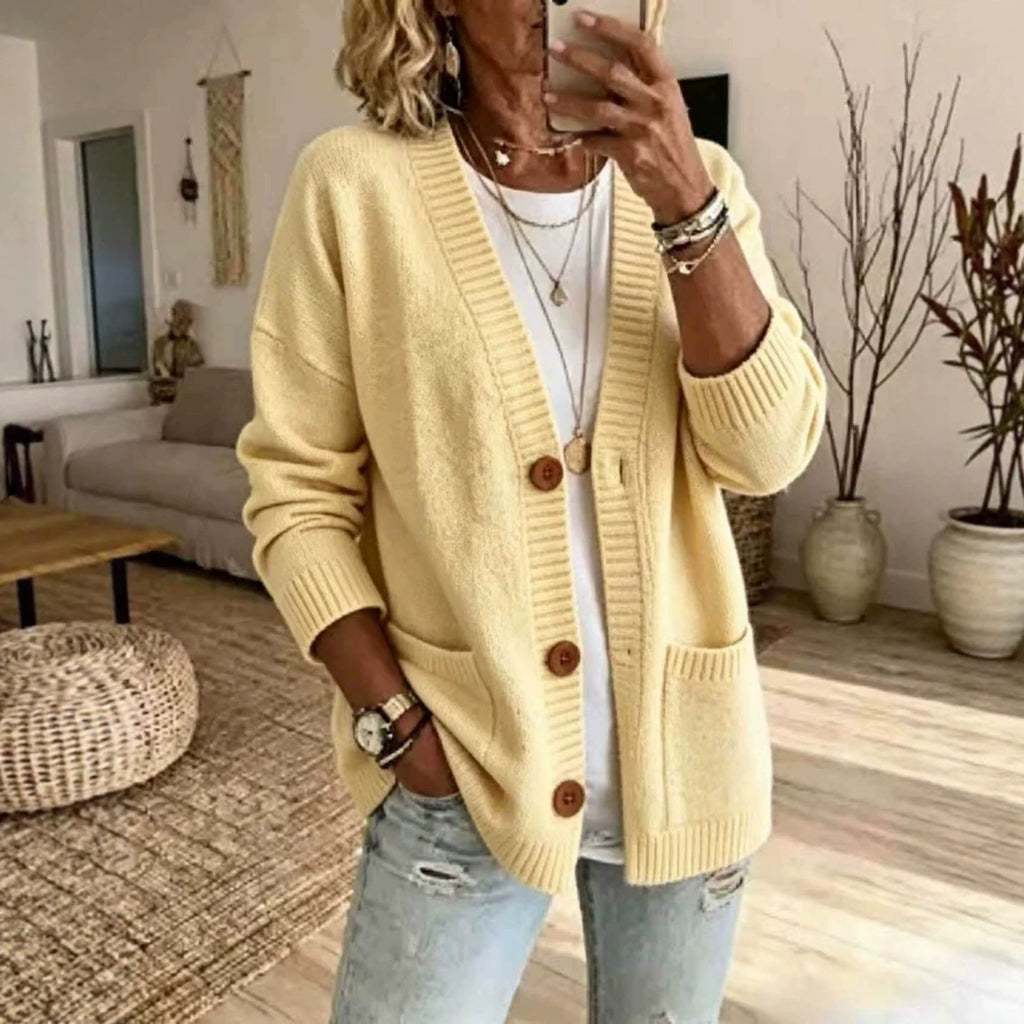 Women's Knit V-Neck Long-Sleeve Coat