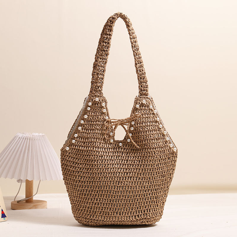 Women's Pearl-Detail Straw Beach Bag