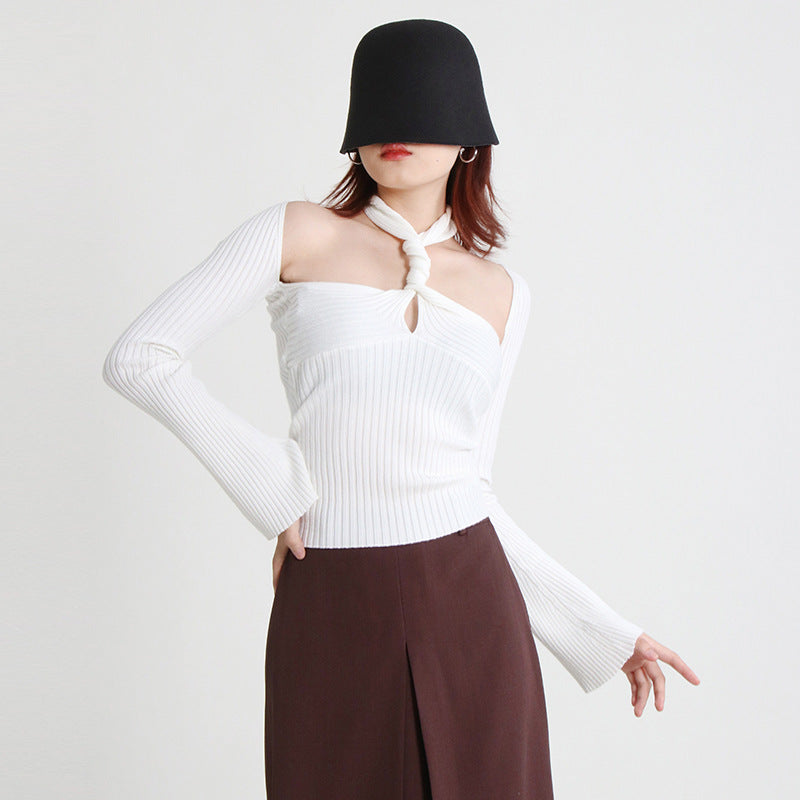 Women's Cutout Halter Neck Ribbed Sweater