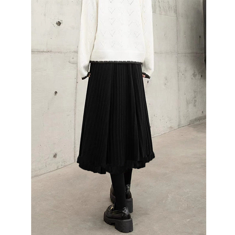 Fall Winter Knitted Umbrella High Waist A Line Large Skirt