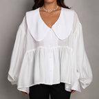 Women's French Puff-Sleeve White Shirt