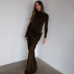 Mock-Neck Long-Sleeve Cutout Bodycon Maxi Dress