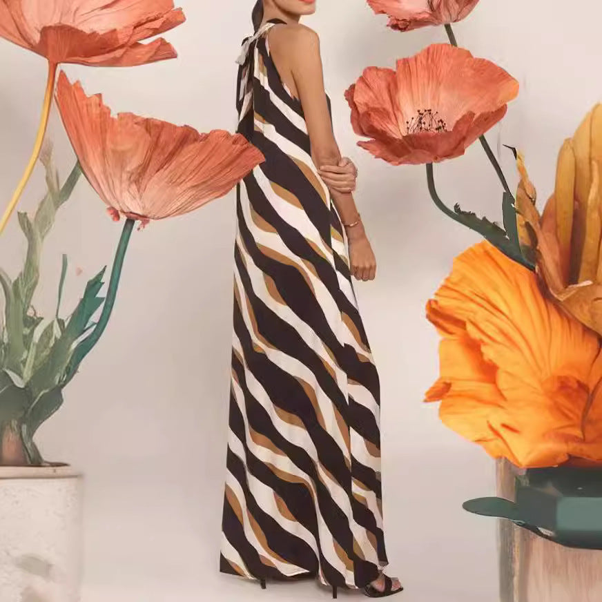 Printed Halter Strap Elegant Dress