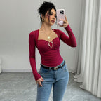 Women's Wine-Red Square-Neck Peplum Top