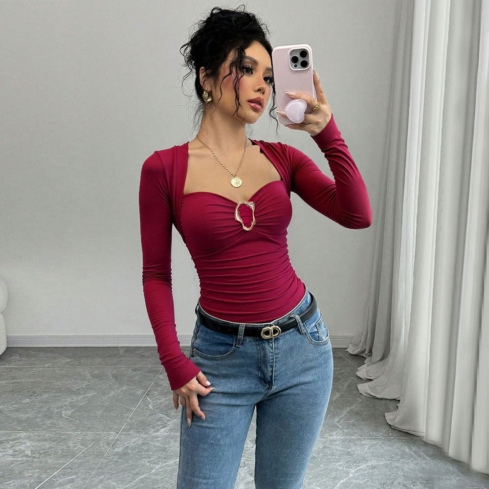 Women's Wine-Red Square-Neck Peplum Top