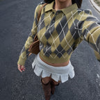 Rhombus Inner Sweater Autumn Winter Casual Jacquard Collared