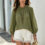 Spring Autumn Loose Lantern Sleeve Solid Color Shirt Women Casual Vacation All Matching Top