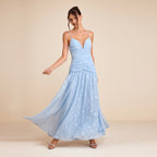 Women's Floral V-Neck Ruched Maxi Dress