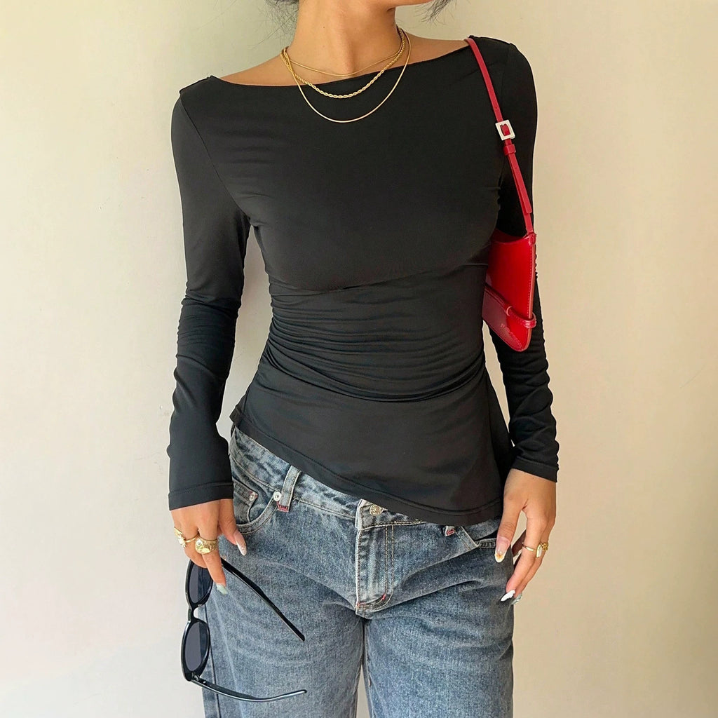 Women's Off-Shoulder Lace Backless Long-Sleeve Top
