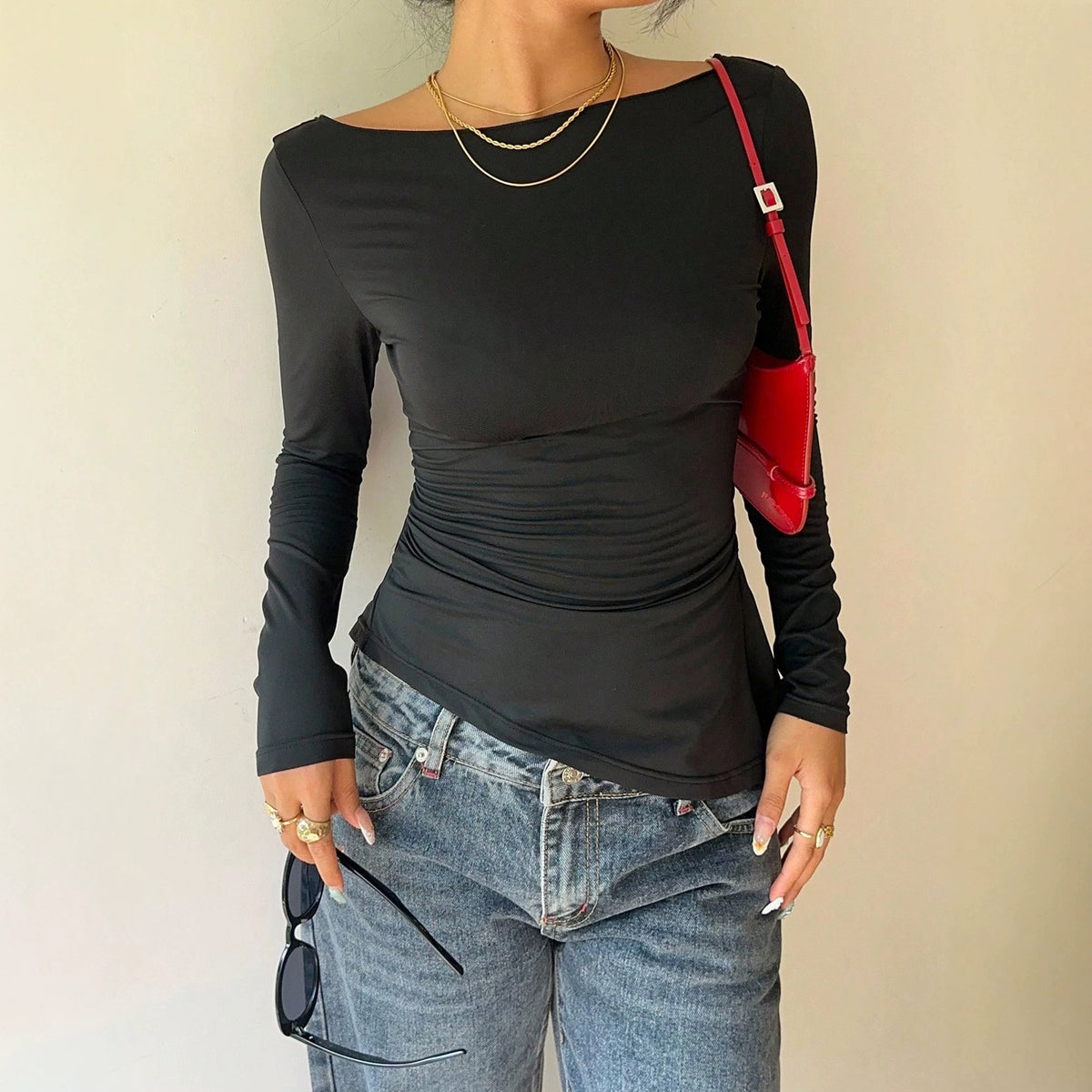 Women's Off-Shoulder Lace Backless Long-Sleeve Top