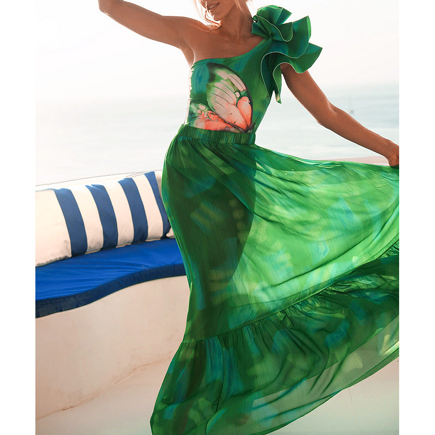 Oblique Shoulder One-piece Swimwear