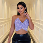 Women's Backless Tube Top Metal Sequ Spaghetti Strap Camisole Top