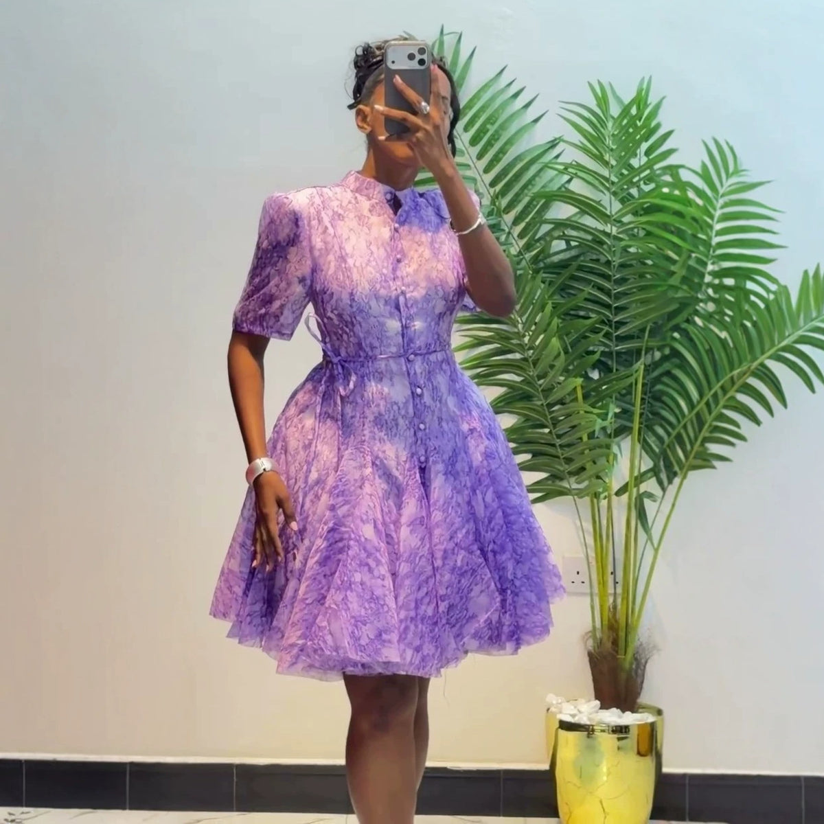 Women's Asymmetrical Printed Short-Sleeve Dress