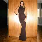 Women's Halter Draped Backless Maxi Dress