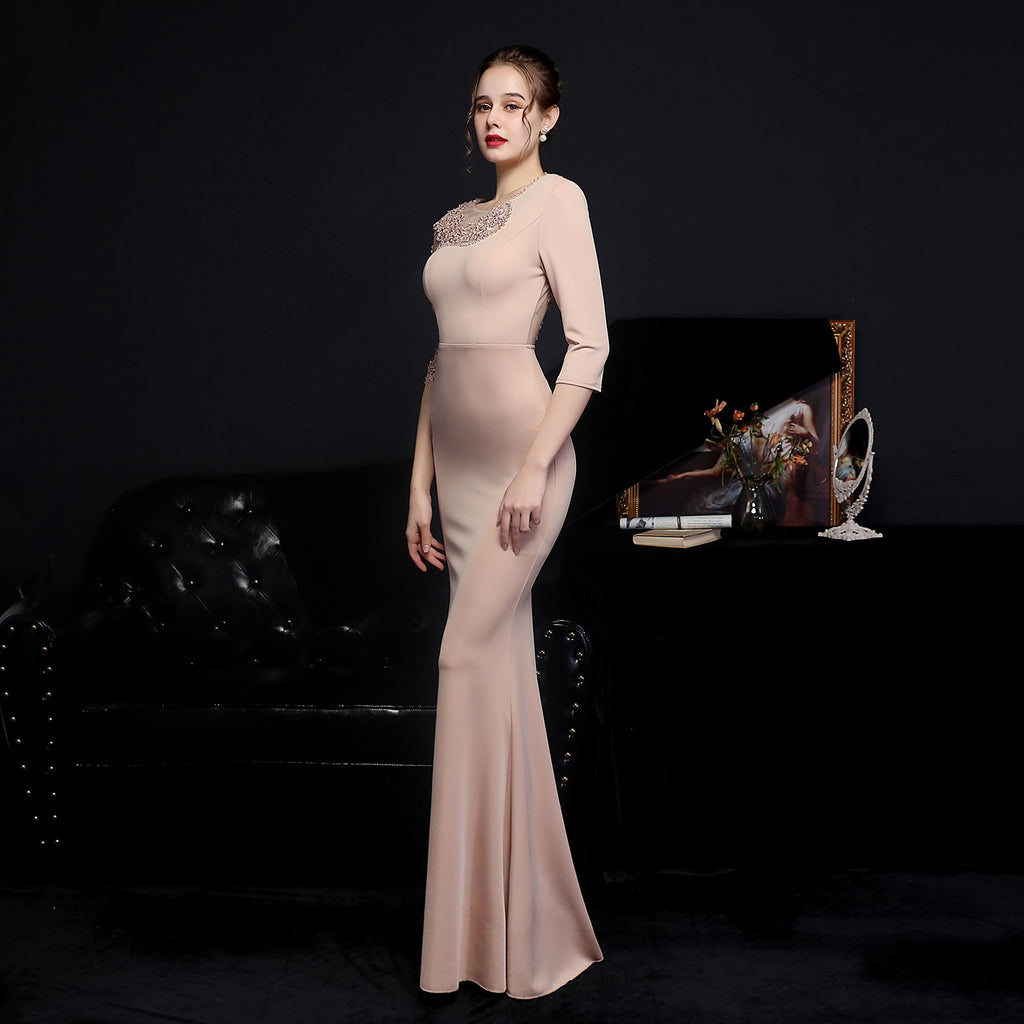 Women's Diamond Bridal Long Sleeve Dinner Fishtail Evening Dress Formal Gown