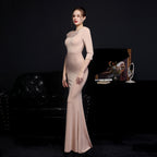 Women's Diamond Bridal Long Sleeve Dinner Fishtail Evening Dress Formal Gown