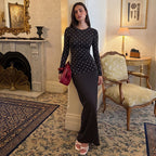 Women's Polka Dot Long Sleeve Maxi Dress