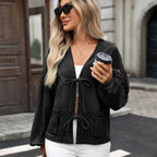 Women's Lace-Up Distressed Denim Jacket