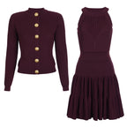 Knit Button-Detail Long-Sleeve A-Line Mini Dress