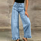 Wooden Ear Trousers Design Straight Loose Fitting Women