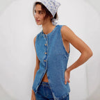 Slim Fit Buttoned Denim Vest