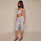 Women Clothing Summer Polka Dot Print SL Halter Tied Top