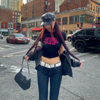 Women's Street Trendy Sexy Letter Graphic Print Cropped Short Short Sleeve T Shirt Bottoming Shirt Women