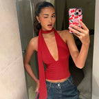 Women’s Scarf Strap Backless Halter Top