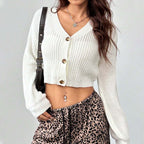 Women's Knitted Autumn Winter Simple Short Button Coat Cardigan
