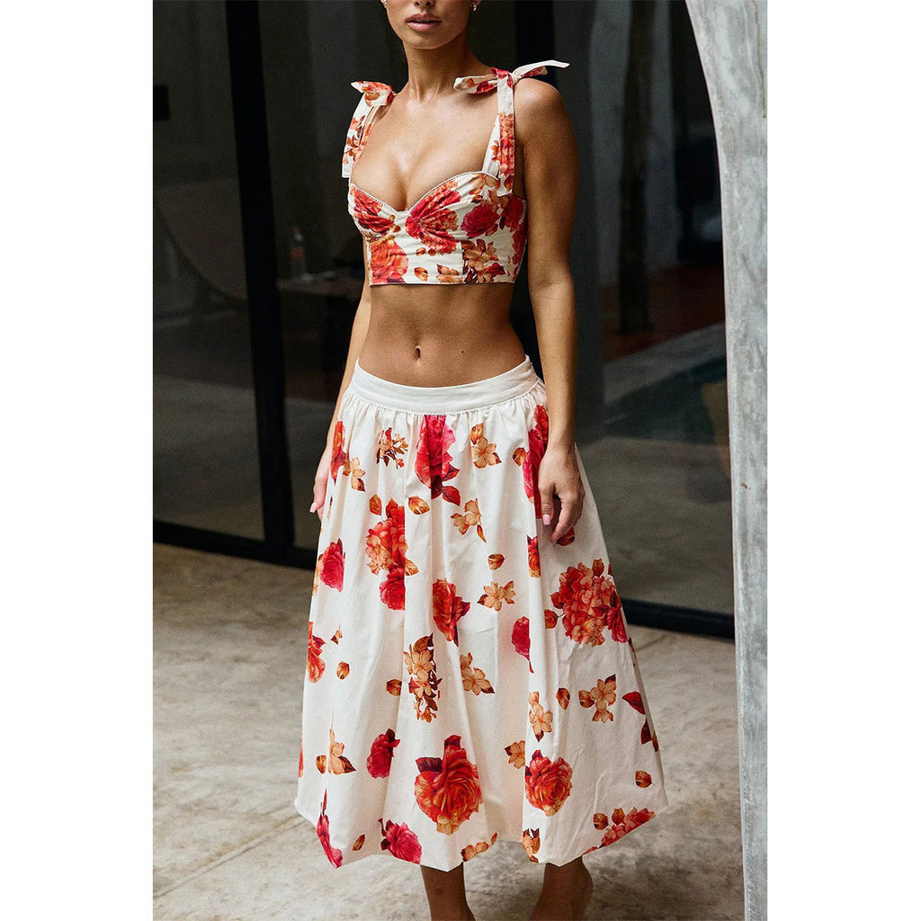 Women's Floral Bikini Set with Mesh Skirt