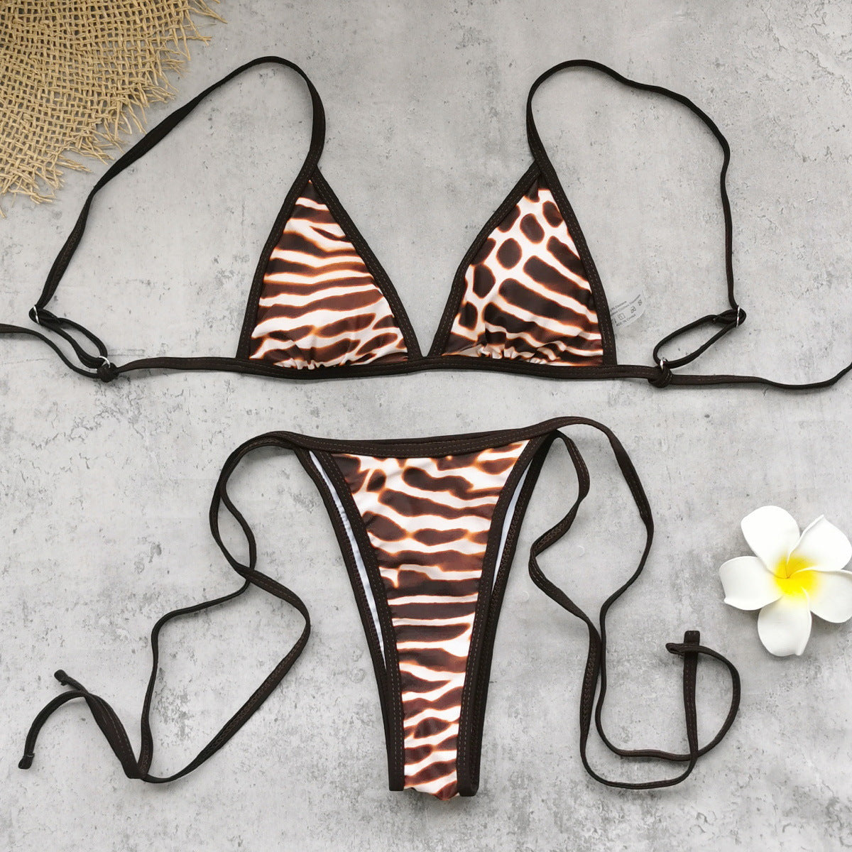 Three Point one-piece swimwear bikini set: leopard-print triangle top and briefs