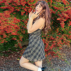 Plaid Lace-Trim A-Line Dress