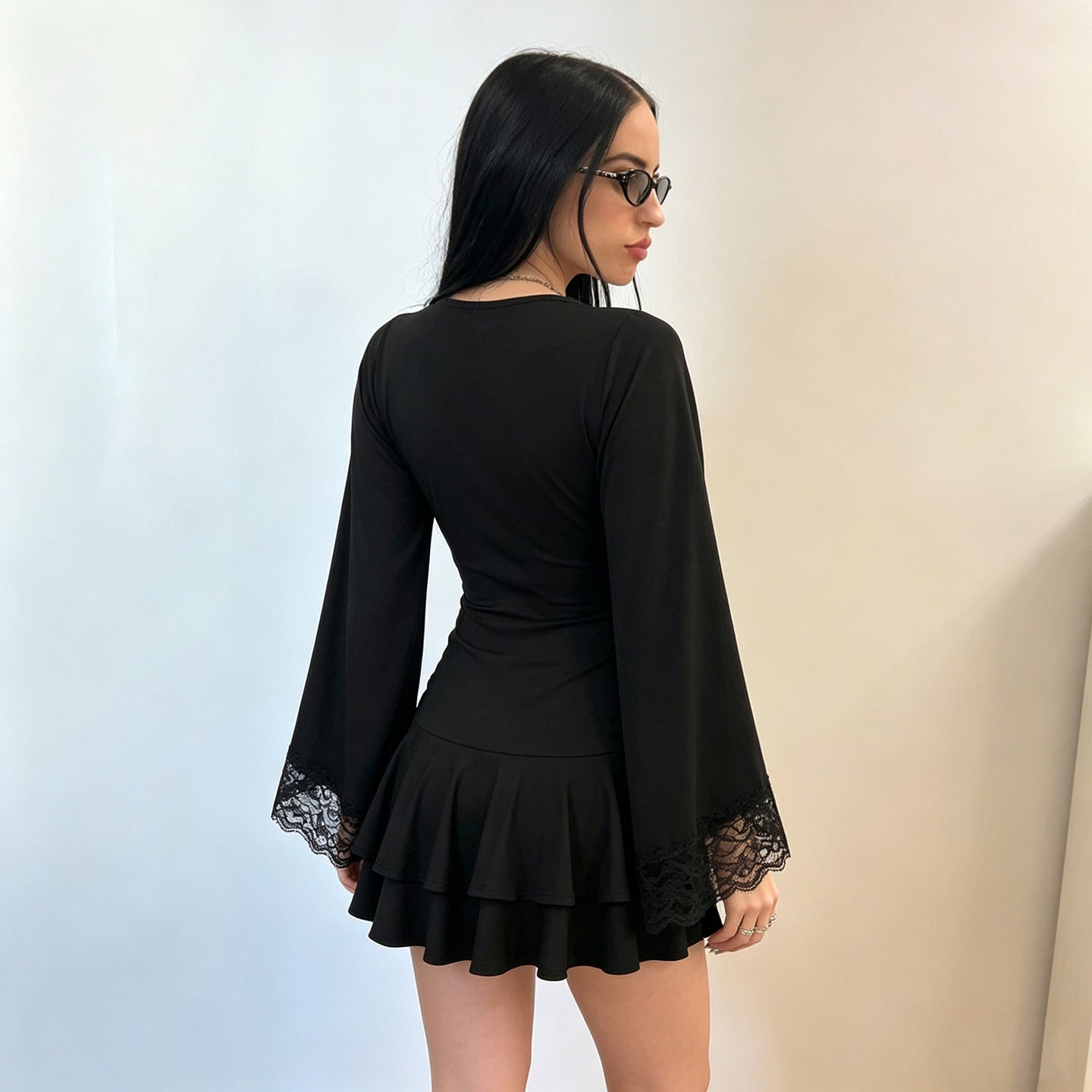 Women's Lace-Trim V-Neck Short Dress