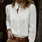 Women's Office Stitching Lace Stand Collar Hollow Out Cutout Out Long Sleeve White Shirt Women Autumn