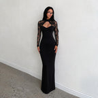 Women's Lace Half-Turtleneck Slim-Fit Maxi Dress