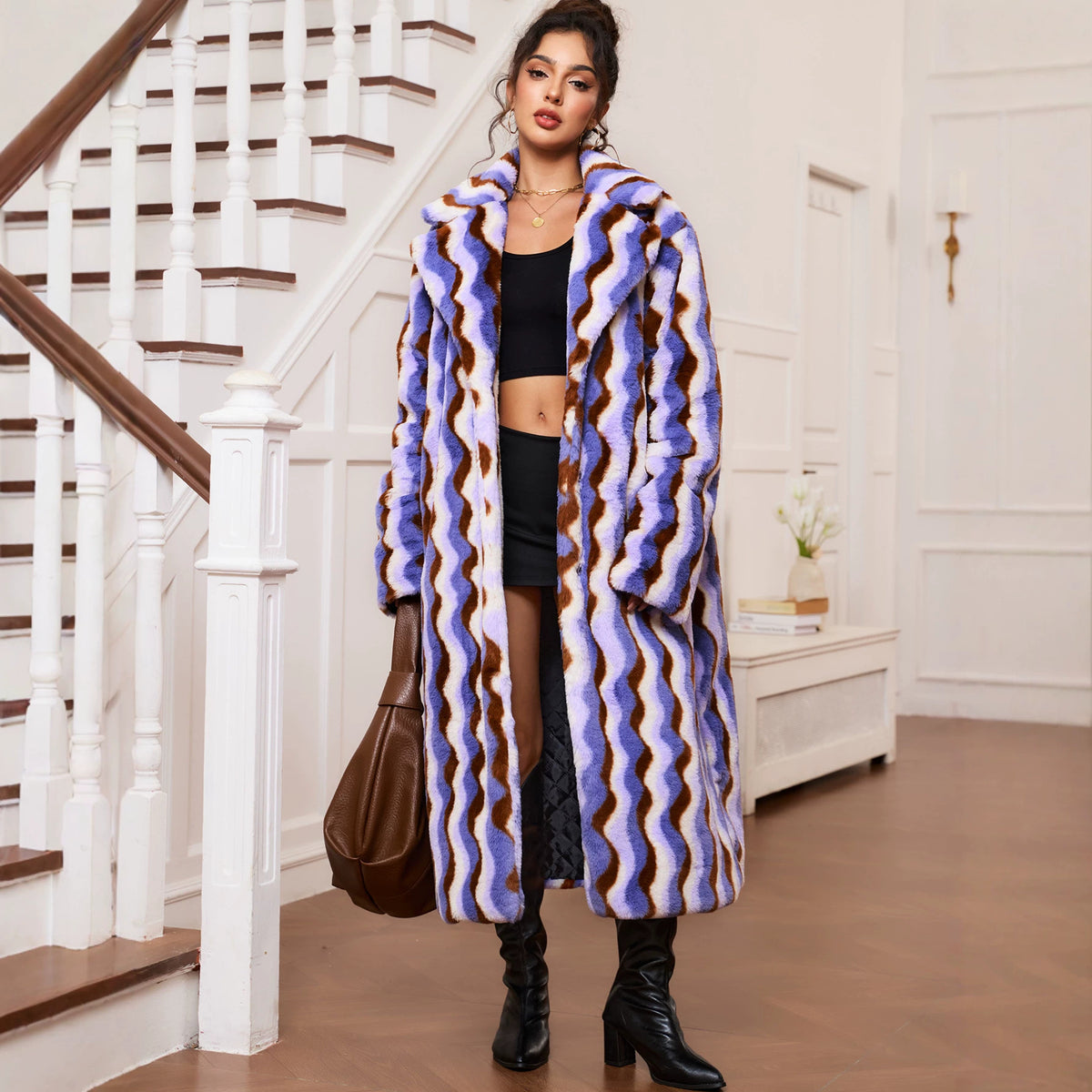 Women's Long Faux Fur Plush Coat