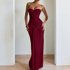 Women's Sweetheart Boned Ruched Maxi Evening Dress