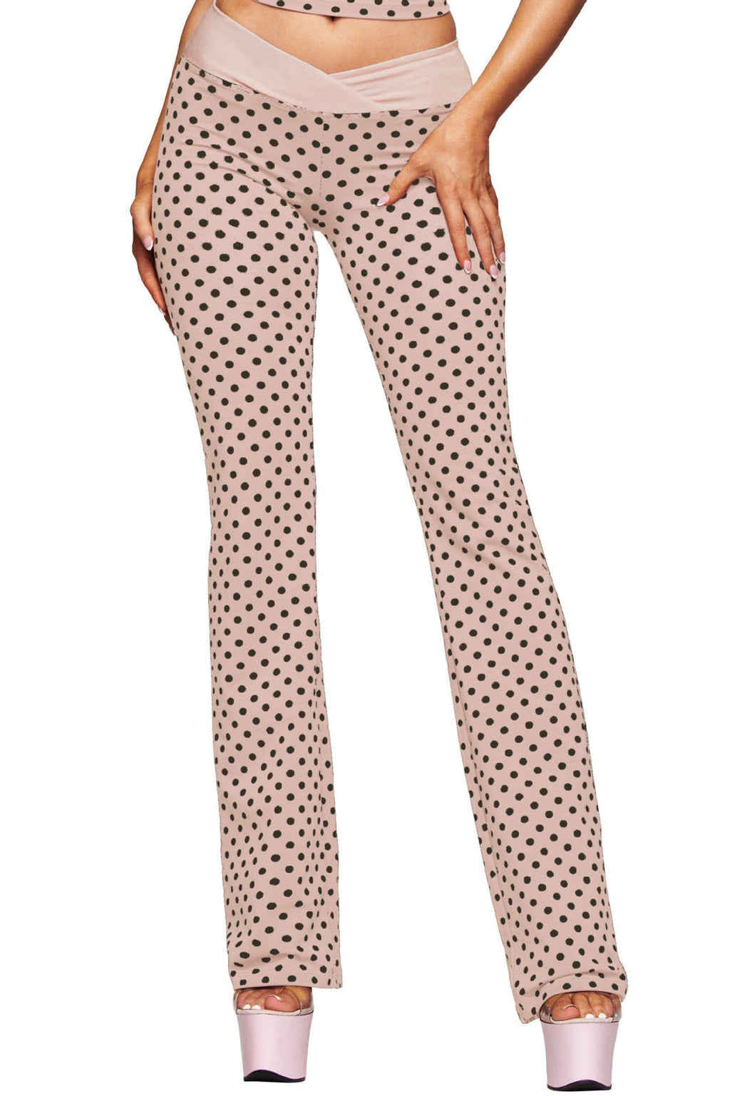 Blush polka-dot straight-leg lingerie pants with soft waistband